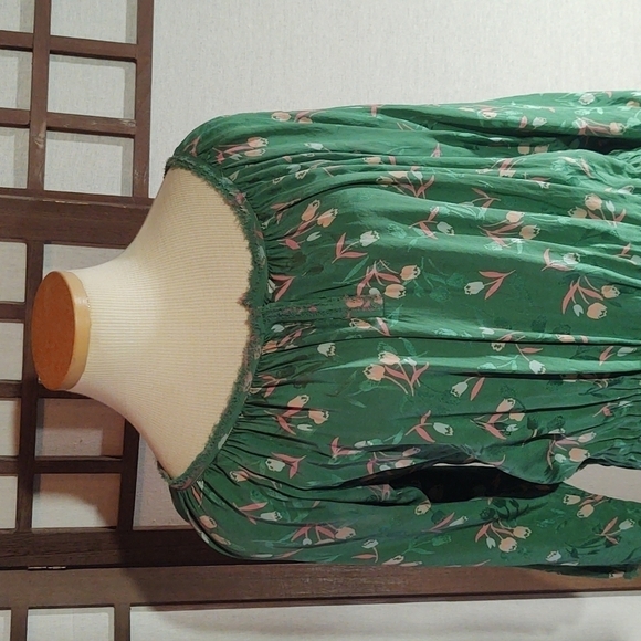 Rebecca Taylor Green Floral Silk Blouse Sz 8 - Picture 2 of 11
